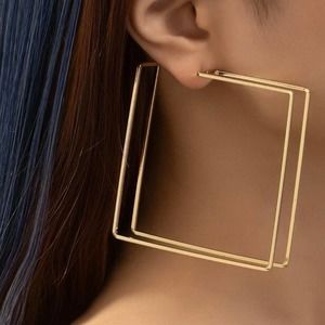 Retro Style Metallic Geometric Square Shape Earrings